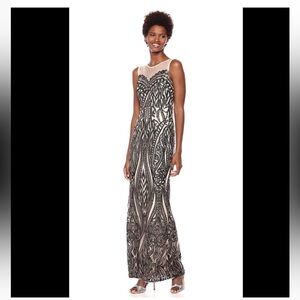 Adrianna Papell Champagne and Black Sequin Dress